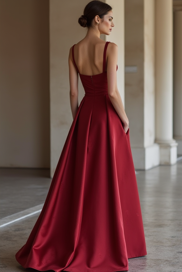 Bold Red Evening Dress & Prom Dress with Glitter Mesh and Sculpted Silhouette New red Satin