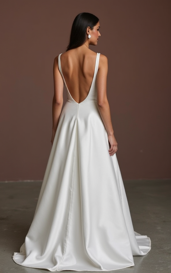 A-Line Wedding Dress with a V-Back for a Subtle Yet Elegant Touch backless New Satin
