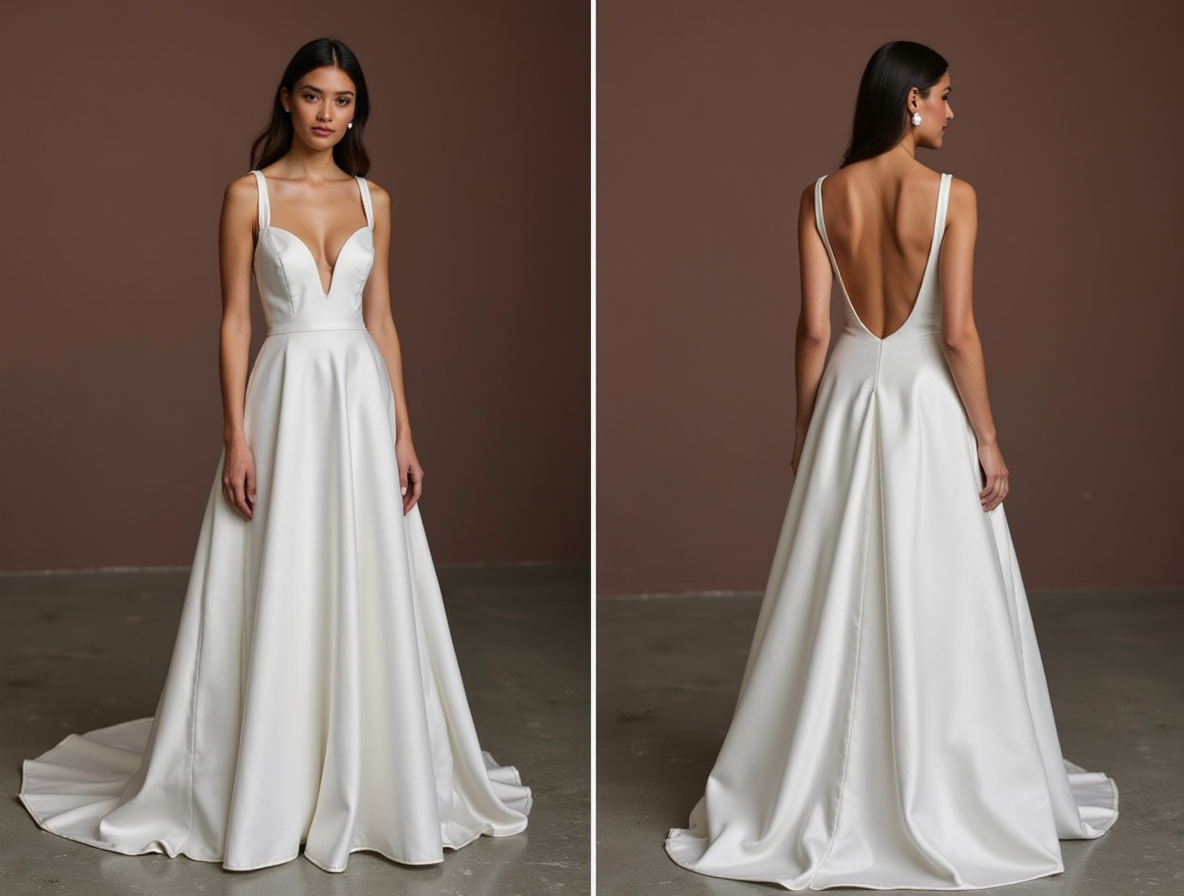 A-Line Wedding Dress with a V-Back for a Subtle Yet Elegant Touch backless New Satin