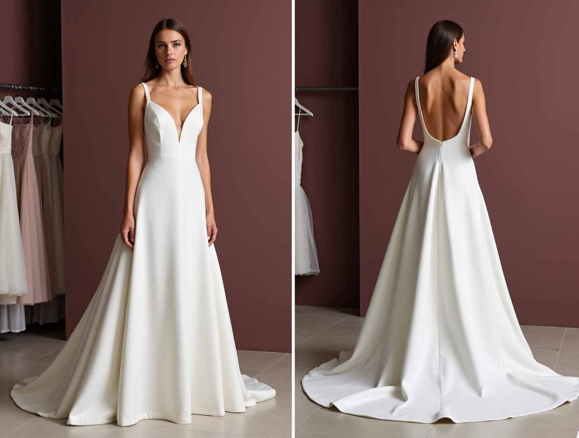 Soft A-Line White Wedding Dress with Draped Layers for an Effortless Style backless New Satin white