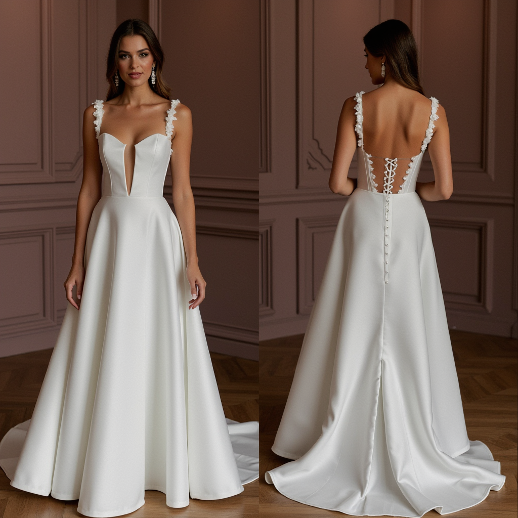 A-Line Wedding Dress with Illusion Sleeves for a Modern Touch backless mesh New Satin