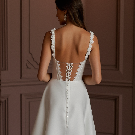 A-Line Wedding Dress with Illusion Sleeves for a Modern Touch backless mesh New Satin