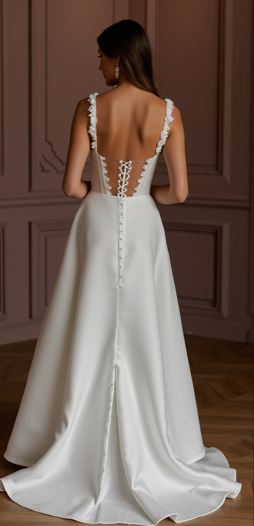 A-Line Wedding Dress with Illusion Sleeves for a Modern Touch backless mesh New Satin
