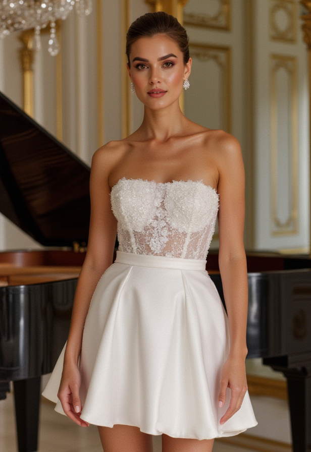 Romantic Short Wedding Dress and Mini Dress with a Tulle Skirt for a Fairytale Look backless mesh New Satin Short Wedding Dress silk