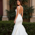 Dramatic White Mermaid Wedding Dress with Floral Lace Appliqué for a Chic Style backless New Satin white