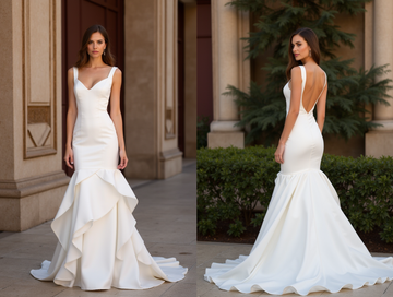 Dramatic White Mermaid Wedding Dress with Floral Lace Appliqué for a Chic Style backless New Satin white