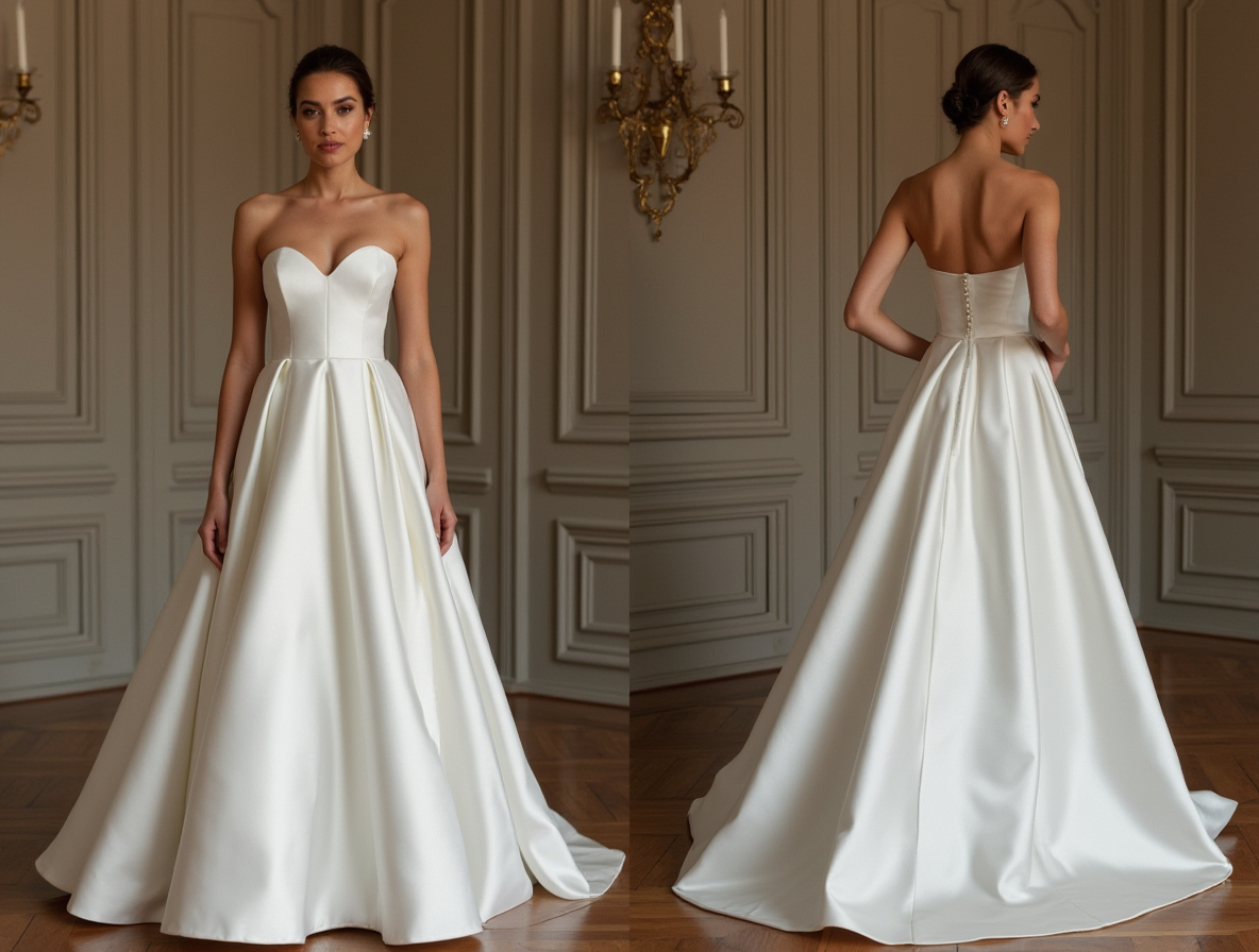 A-Line White Wedding Dress with Floral Embellishments for a Romantic Look backless New Satin white