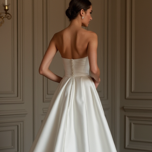 A-Line White Wedding Dress with Floral Embellishments for a Romantic Look backless New Satin white