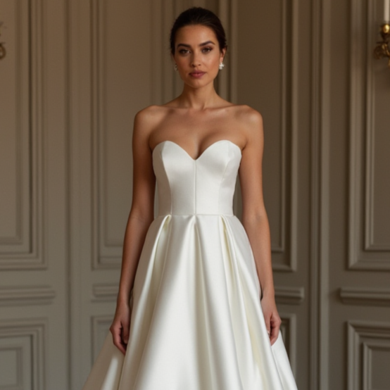 A-Line White Wedding Dress with Floral Embellishments for a Romantic Look backless New Satin white