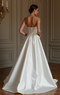 A-Line White Wedding Dress with Floral Embellishments for a Romantic Look backless New Satin white