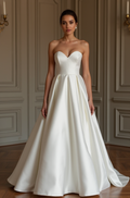 A-Line White Wedding Dress with Floral Embellishments for a Romantic Look backless New Satin white