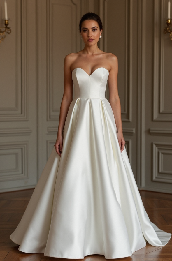 A-Line White Wedding Dress with Floral Embellishments for a Romantic Look backless New Satin white