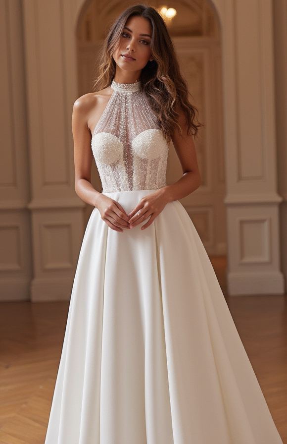 Timeless A-Line Wedding Gown for Brides Who Love a Classic Fit mesh New Satin