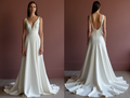 A-Line White Wedding Dress with a Sheer Lace Skirt for a Soft, Dreamy Feel backless New Satin white