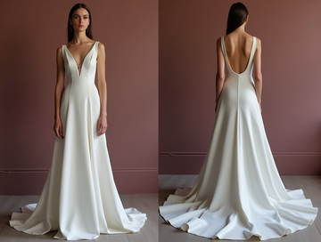 A-Line White Wedding Dress with a Sheer Lace Skirt for a Soft, Dreamy Feel backless New Satin white