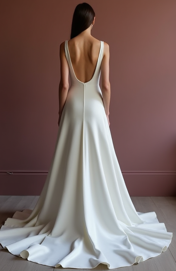 A-Line White Wedding Dress with a Sheer Lace Skirt for a Soft, Dreamy Feel backless New Satin white