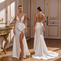 A-Line Bridal Gown with an Open Back for a Sophisticated Look mesh New Satin split
