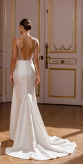 A-Line Bridal Gown with an Open Back for a Sophisticated Look mesh New Satin split