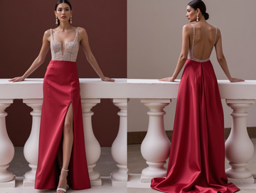 Glamorous Prom Dress and Evening Gown with a Beaded Waistline for Extra Elegance backless New Satin split