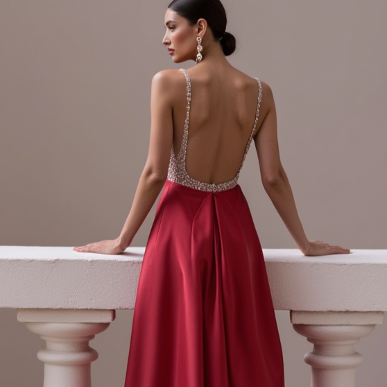 Glamorous Prom Dress and Evening Gown with a Beaded Waistline for Extra Elegance backless New Satin split