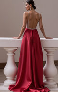 Glamorous Prom Dress and Evening Gown with a Beaded Waistline for Extra Elegance backless New Satin split
