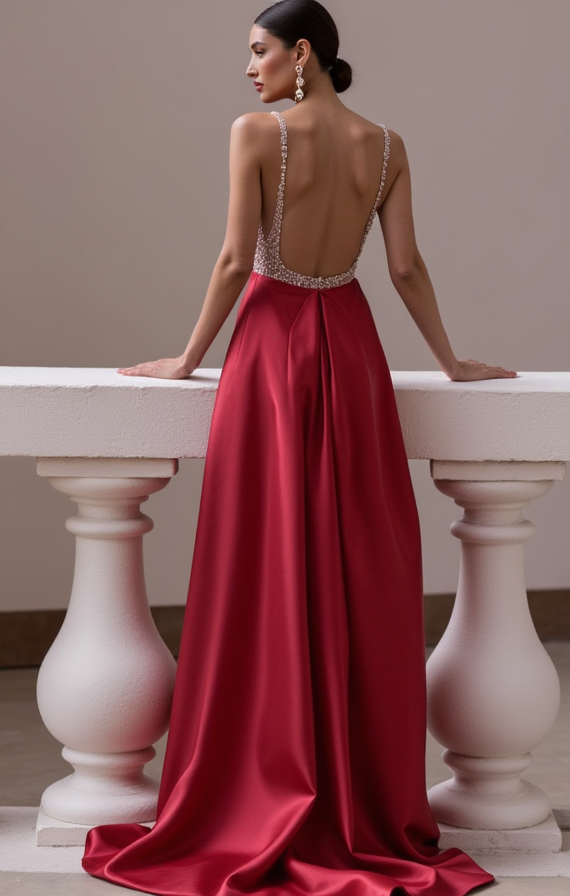 Glamorous Prom Dress and Evening Gown with a Beaded Waistline for Extra Elegance backless New Satin split