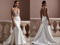 Sexy Mermaid Wedding Dress with a Deep V-Neckline for a Bold Bridal Look backless mesh New Satin