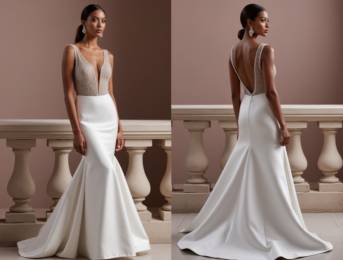 Sexy Mermaid Wedding Dress with a Deep V-Neckline for a Bold Bridal Look backless mesh New Satin