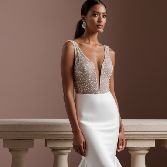 Sexy Mermaid Wedding Dress with a Deep V-Neckline for a Bold Bridal Look backless mesh New Satin