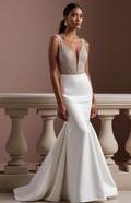 Sexy Mermaid Wedding Dress with a Deep V-Neckline for a Bold Bridal Look backless mesh New Satin