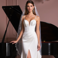 A-Line Wedding Dress with Ruffled Skirt for a Playful and Fun Look backless New Satin split