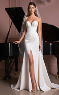 A-Line Wedding Dress with Ruffled Skirt for a Playful and Fun Look backless New Satin split