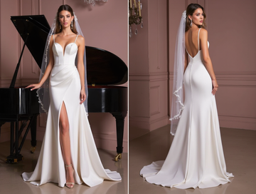 A-Line Wedding Dress with Ruffled Skirt for a Playful and Fun Look backless New Satin split