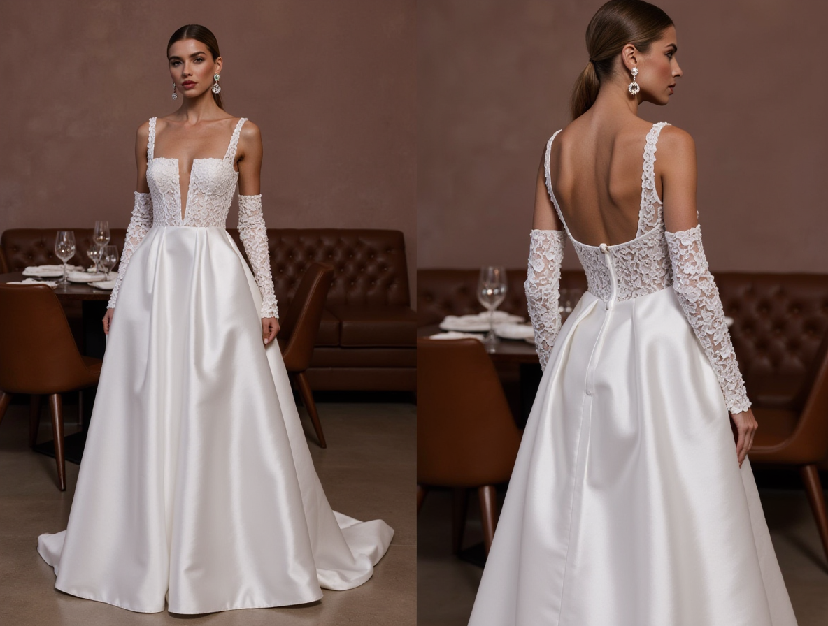 Elegant A-Line Gown with a Beaded Bodice for a Sparkling Bridal Look backless embroidery New Satin split