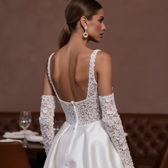 Elegant A-Line Gown with a Beaded Bodice for a Sparkling Bridal Look backless embroidery New Satin split