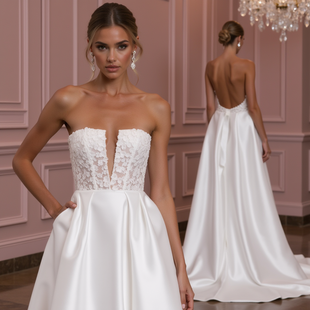 Soft A-Line Wedding Dress for a Boho and Romantic Wedding backless mesh New Satin