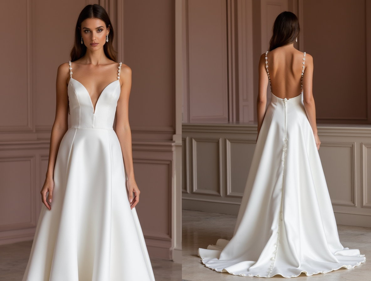 A-Line White Wedding Dress with Subtle Pleats for a Delicate Bridal Look backless New Satin white