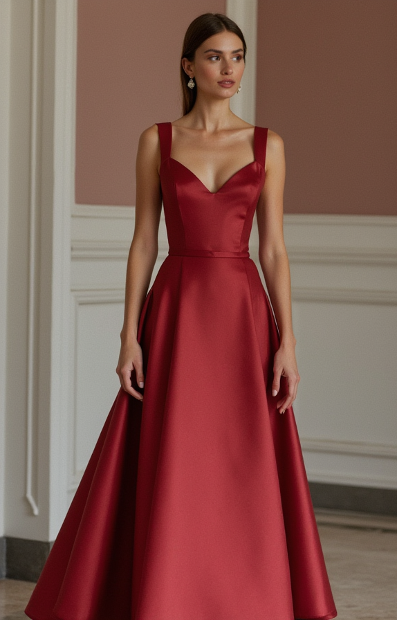 Stunning Red Evening Dress & Prom Dress with Two-Tone Design for a Modern Touch New red Satin