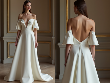 Elegant White A-Line Gown with Off-the-Shoulder Sleeves for a Romantic Touch backless New Satin white