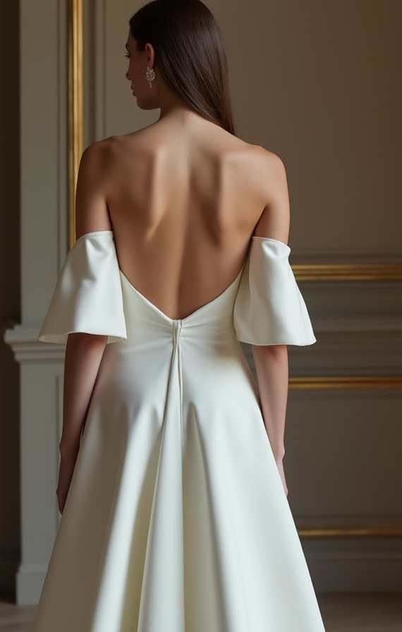 Elegant White A-Line Gown with Off-the-Shoulder Sleeves for a Romantic Touch backless New Satin white
