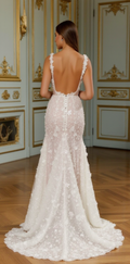 Elegant A-Line Gown with Floral Appliqués for a Feminine Look backless mesh New Satin