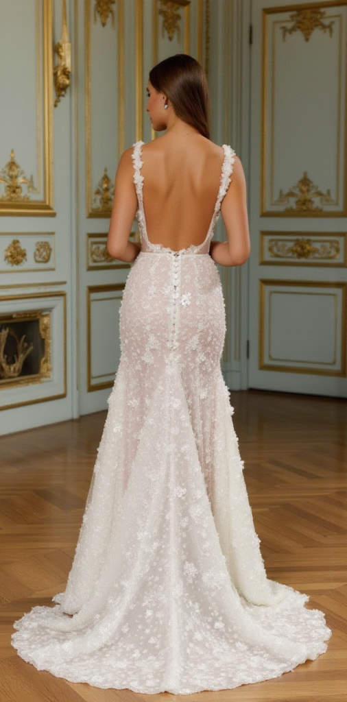 Elegant A-Line Gown with Floral Appliqués for a Feminine Look backless mesh New Satin