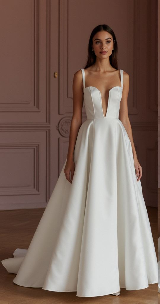 A-Line Wedding Dress with a Corset Bodice for a Flattering Shape backless New Satin