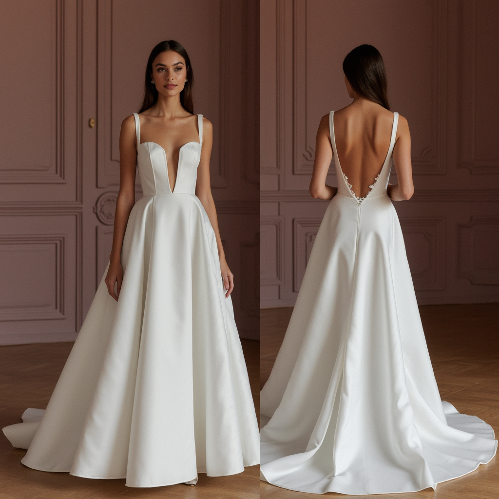 A-Line Wedding Dress with a Corset Bodice for a Flattering Shape backless New Satin