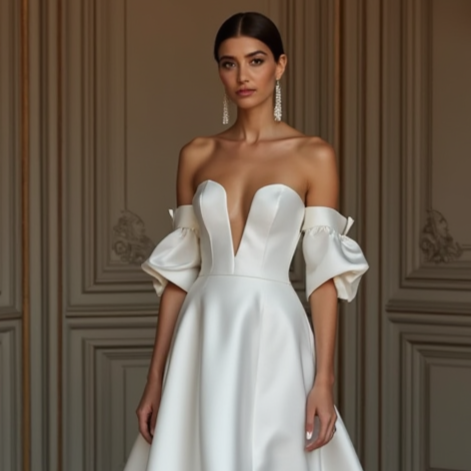A-Line White Wedding Dress for a Destination Wedding with a Light, Flowing Skirt backless New Satin white