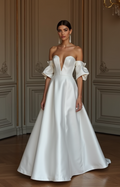 A-Line White Wedding Dress for a Destination Wedding with a Light, Flowing Skirt backless New Satin white