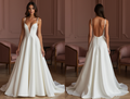 A-Line Wedding Dress with Draped Bodice for a Soft, Elegant Silhouette backless New Satin split