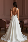 A-Line Wedding Dress with Draped Bodice for a Soft, Elegant Silhouette backless New Satin split