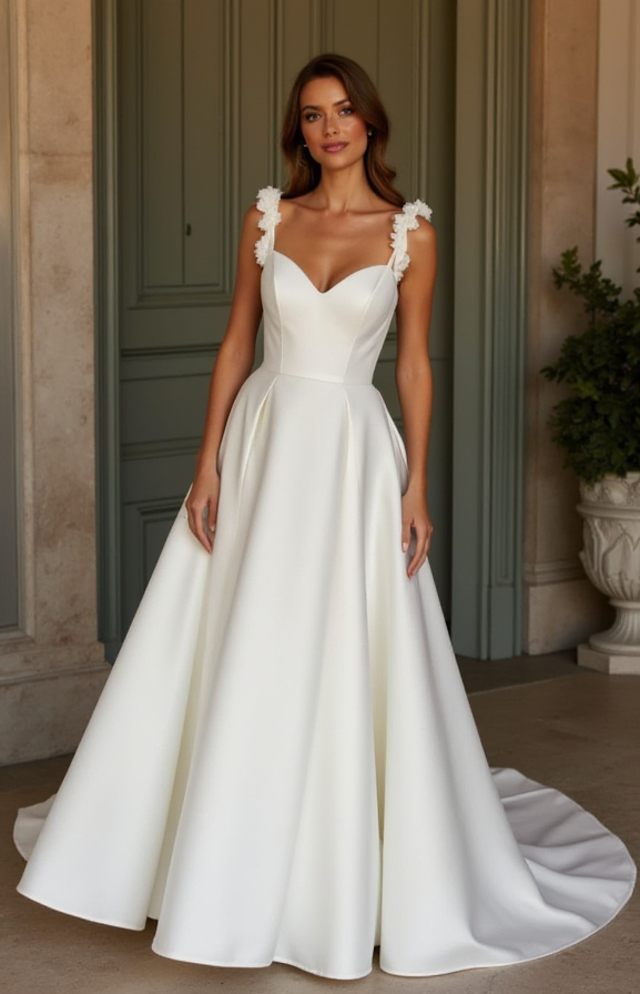 A-Line Wedding Dress with an Asymmetrical Design for a Modern Feel backless New Satin