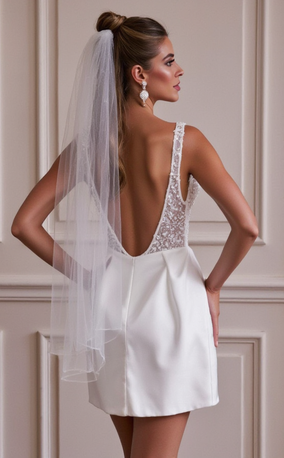 Elegant Short Wedding Dress and Mini Dress with a Fitted Bodice for a Sleek Look backless mesh New Satin Short Wedding Dress silk